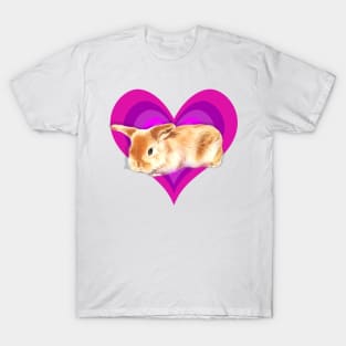 Super cute baby mini lop rabbit in a rainbow heart! T-Shirt